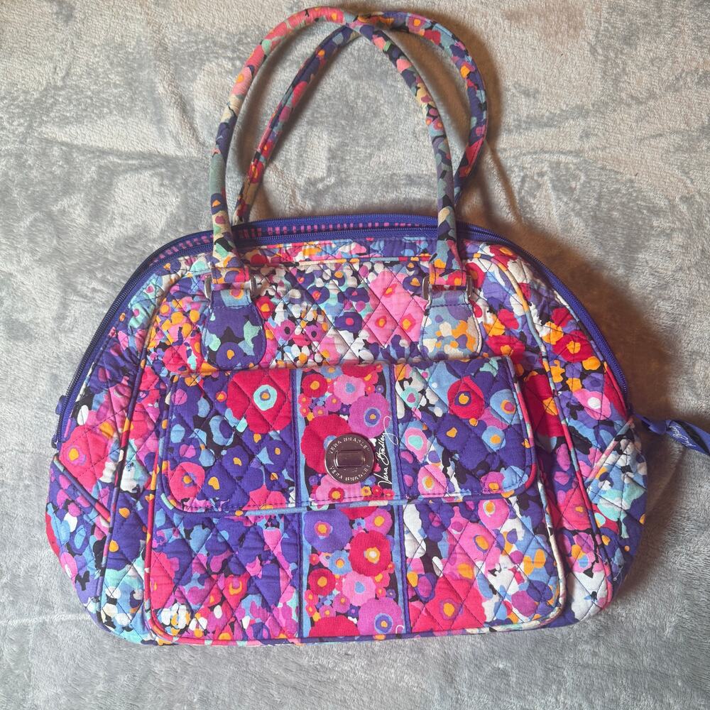 Vera Bradley Floral Quilted Satchel Purse Pink Purple Shoulder Bag Zip Top